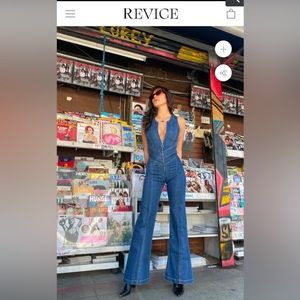 Denim bootcut jumpsuit- heart shape cutout on back